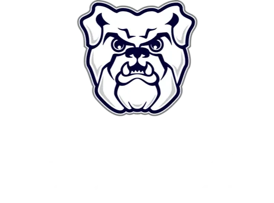 Butler University logo. 牛头犬的头高于文字标记